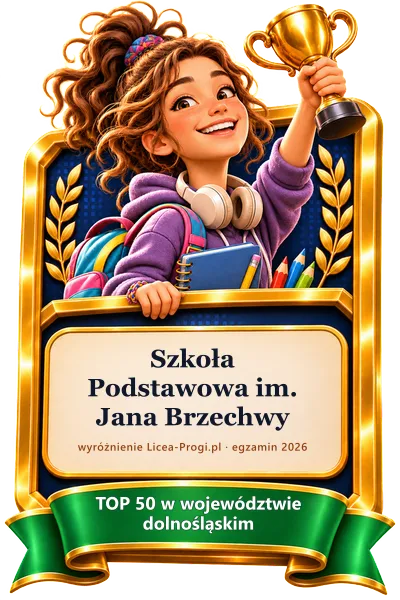 Odznaka: Szkoła Podstawowa im. Jana Brzechwy — TOP 50 w województwie dolnośląskim · egzamin 2026 (Licea-Progi.pl)